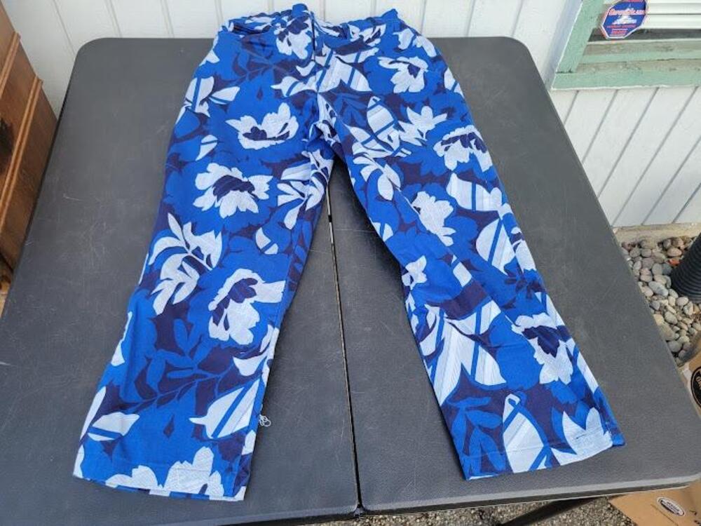Gloria Vanderbilt Pants Womens 10 Blue Floral Crop Stretch Casual Summer Comfort